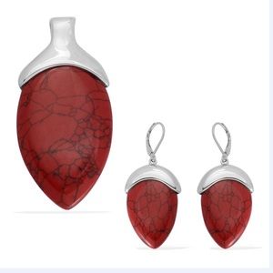 Red Howlite Pendant with Matching Earrings